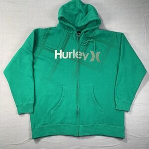 Hurley Men's Green Full Zip Hoodie Sweatshirt Size XL Logo Fleece Surf Skate